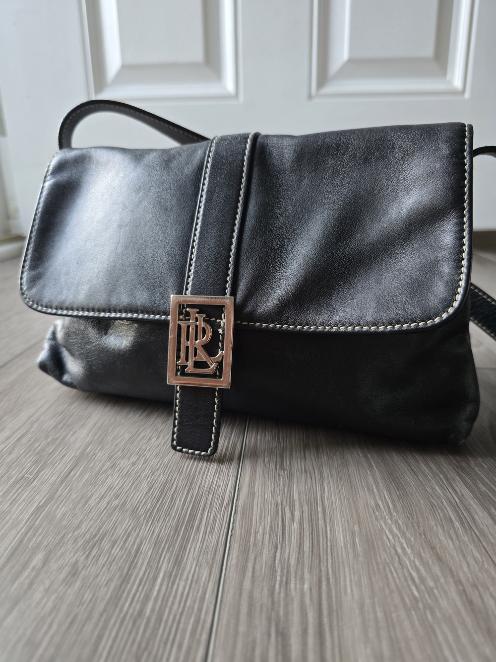 Lauren Ralph Lauren Black Shoulder Bag Y2K Flap Silver Logo Baguette Style